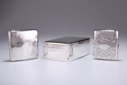 A GEORGE V SILVER CIGARETTE BOX AND TWO SILVER CIGARETTE CASES