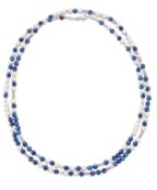 A CULTURED PEARL, KYANITE AND PINK SAPPHIRE BEAD NECKLACE