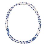 A CULTURED PEARL, KYANITE AND PINK SAPPHIRE BEAD NECKLACE