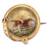 A 19TH CENTURY REVERSE INTAGLIO STEEPLECHASE BROOCH