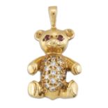 AN 18 CARAT GOLD DIAMOND AND RUBY TEDDY BEAR