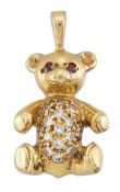 AN 18 CARAT GOLD DIAMOND AND RUBY TEDDY BEAR