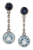 A PAIR OF SAPPHIRE AND AQUAMARINE PENDANT EARRINGS