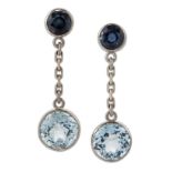 A PAIR OF SAPPHIRE AND AQUAMARINE PENDANT EARRINGS