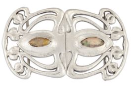 DAVID VEASEY FOR LIBERTY & CO - AN ARTS AND CRAFTS CYMRIC SILVER AND OPAL BUCKLE