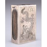 A CHINESE SILVER MATCHBOX SLEEVE