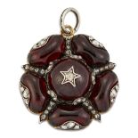 A 19TH CENTURY CARBUNCLE GARNET AND DIAMOND PENDANT