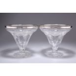 A PAIR OF EDWARDIAN SILVER-RIMMED CUT-GLASS VASES