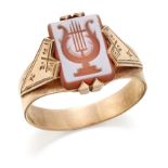 A SARDONYX INTAGLIO SIGNET RING