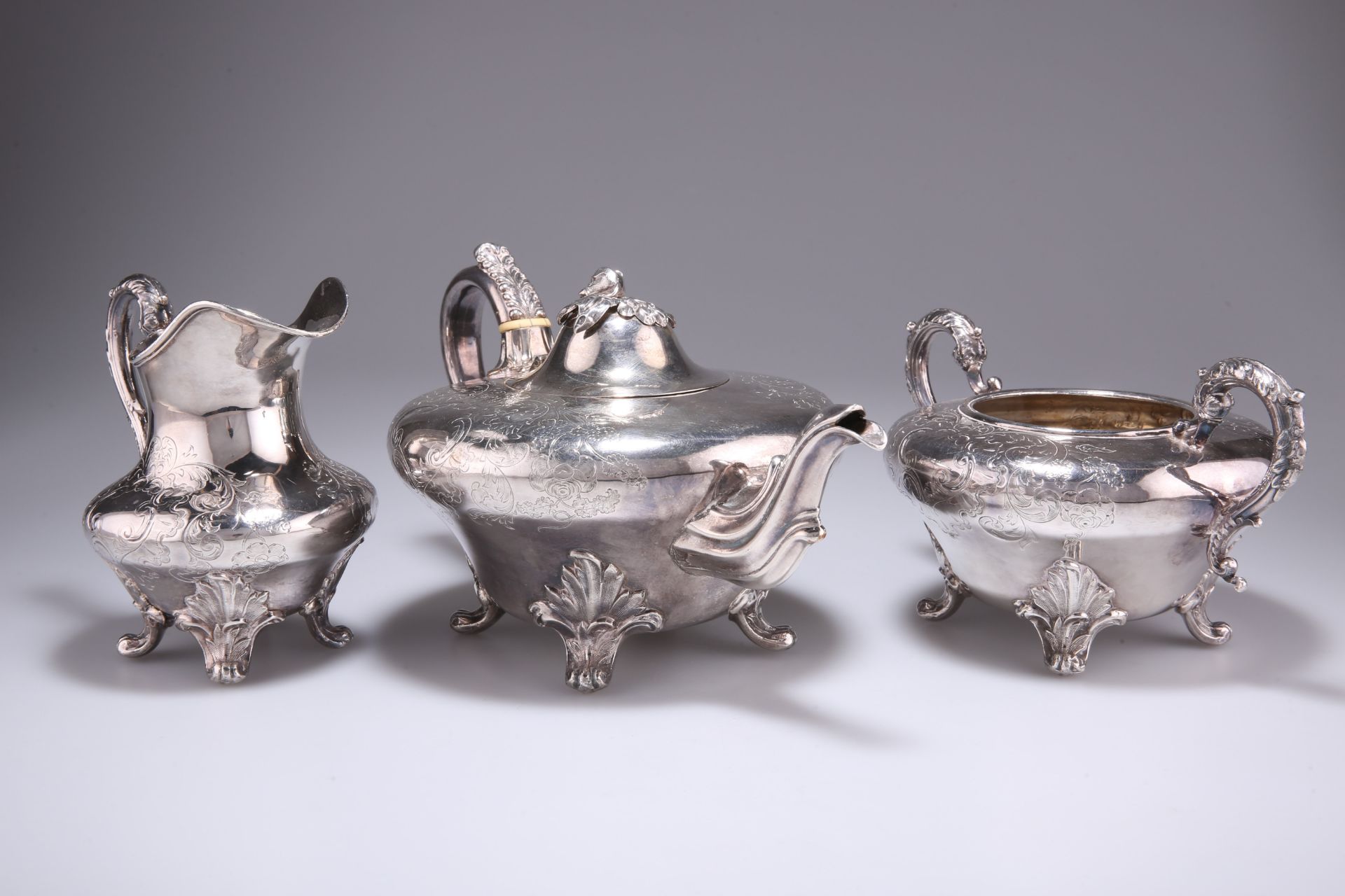 A WILLIAM IV SILVER-PLATED THREE-PIECE TEA SERVICE - Image 2 of 3