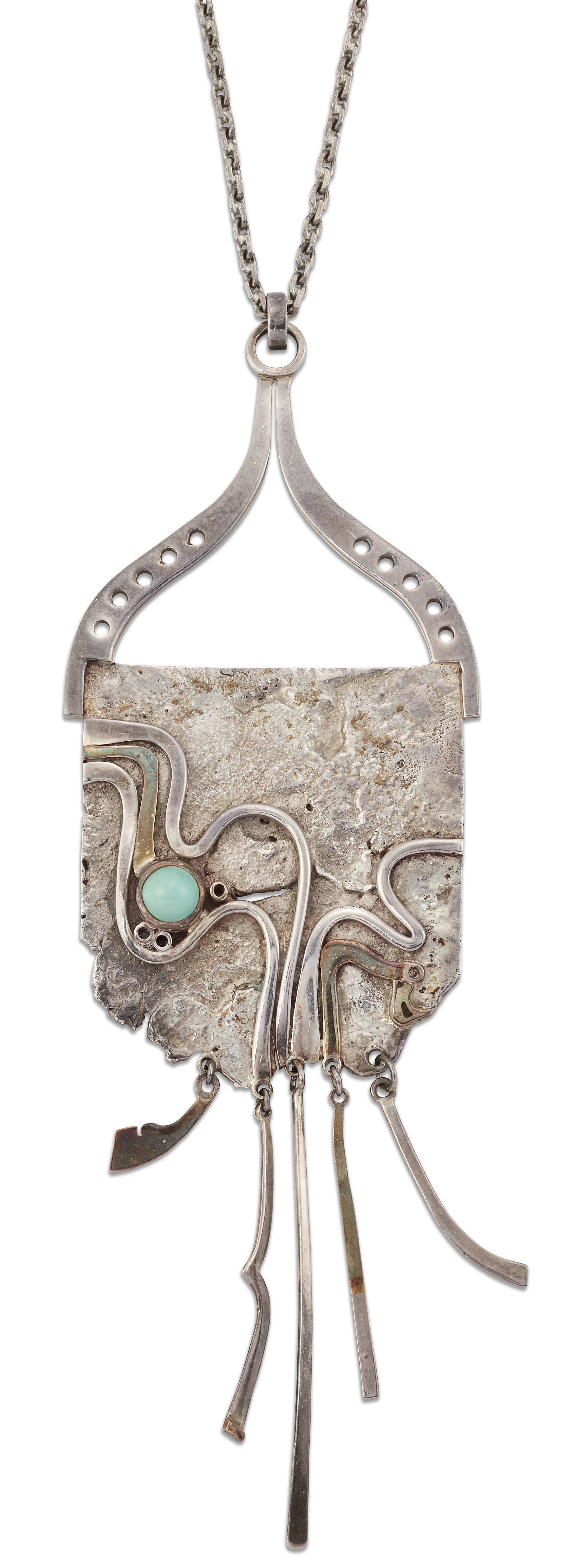 A MODERNIST SILVER PENDANT ON CHAIN