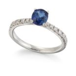 AN 18CT WHITE GOLD SAPPHIRE AND DIAMOND RING