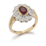 A 9CT GOLD RUBY AND DIAMOND CLUSTER RING