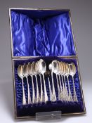 A SET OF TWELVE VICTORIAN SILVER TEASPOONS AND SUGAR TONGS