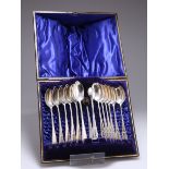 A SET OF TWELVE VICTORIAN SILVER TEASPOONS AND SUGAR TONGS