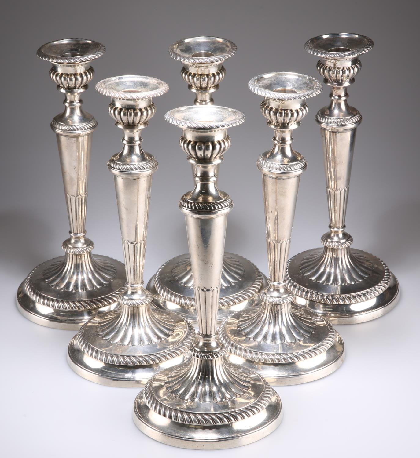 A RARE SET OF SIX GEORGE III LARGE SILVER TABLE CANDLESTICKS - Image 2 of 6