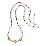 A CULTURED PEARL AND GEMSTONE BEAD NECKLACE