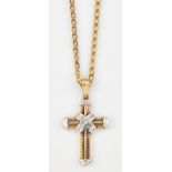 A 9CT BI-COLOURED GOLD CROSS PENDANT ON CHAIN