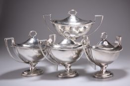 A SET OF FOUR GEORGE III SILVER SAUCE TUREENS