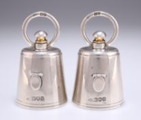 A PAIR OF EDWARDIAN SILVER NOVELTY PEPPER GRINDERS