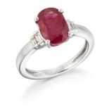AN 18CT WHITE GOLD RUBY AND DIAMOND RING