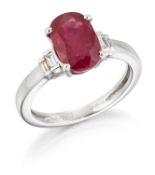 AN 18CT WHITE GOLD RUBY AND DIAMOND RING