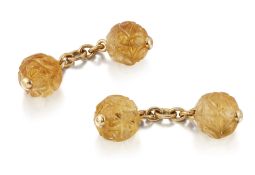 A PAIR OF CITRINE DOUBLE CUFFLINKS