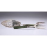 A GEORGE III SILVER AND GREEN-STAINED IVORY HANDLED FISH SLICE