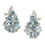 A PAIR OF AQUAMARINE AND DIAMOND CLIP EARRINGS