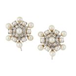 A PAIR OF CULTURED PEARL AND DIAMOND CLIP EARRINGS