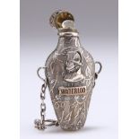 A 19TH CENTURY SILVER-PLATED 'WATERLOO' SCENT FLASK