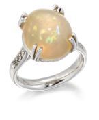 AN 18CT WHITE GOLD OPAL AND DIAMOND RING