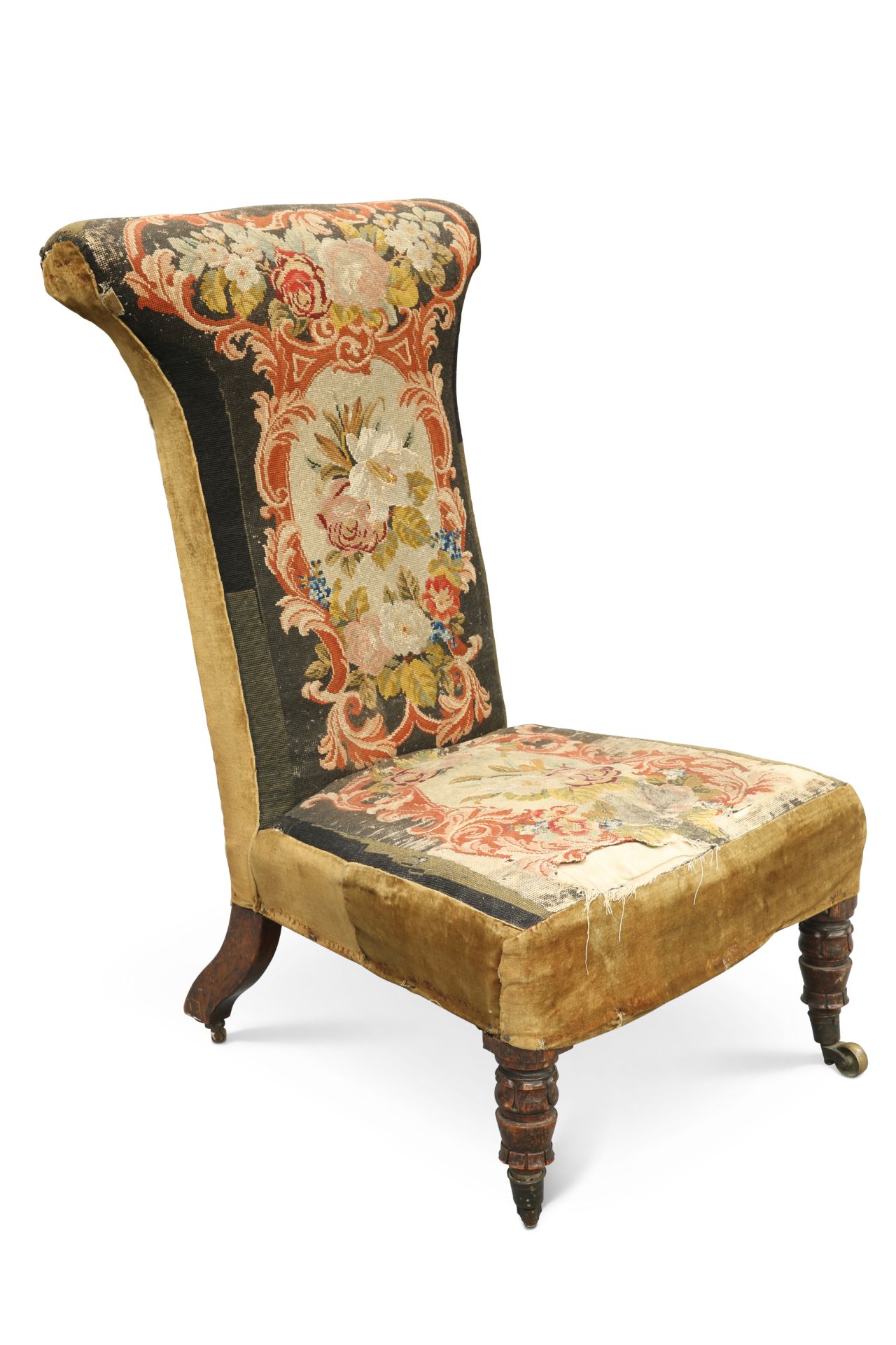 A 19TH CENTURY FAUX ROSEWOOD AND NEEDLEWORK PRIE-DIEU