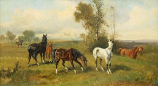BRITISH SCHOOL (19TH CENTURY), "RESTING", HORSES IN A LANDSCAPE
