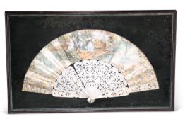 A 19TH CENTURY FRENCH CARVED IVORY FAN