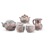 A CHINESE YIXING TERRACOTTA AND PEWTER FIVE-PIECE TEA SERVICE