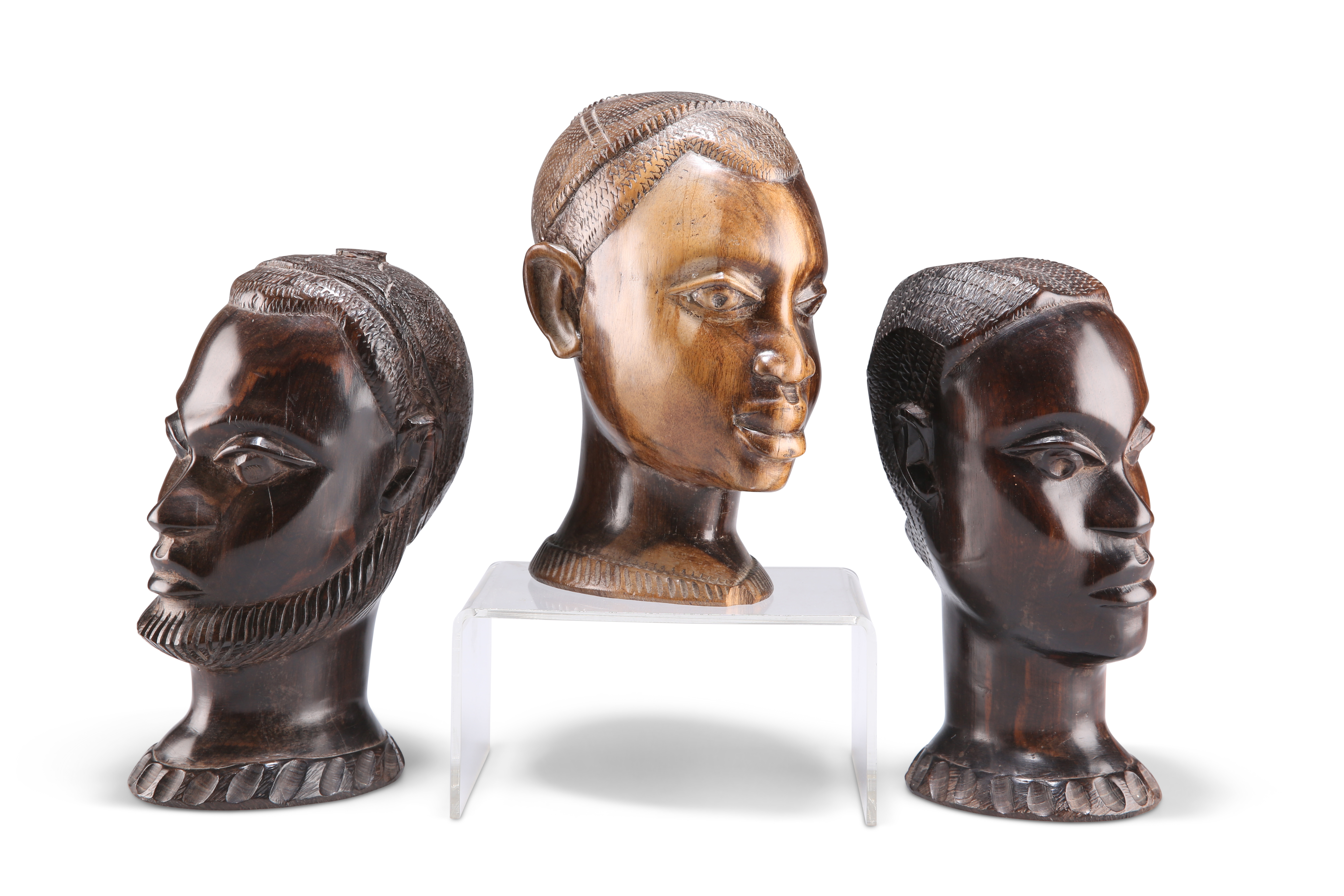 THREE AFRICAN HEAD CARVINGS - Image 2 of 2