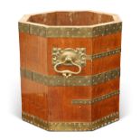 AN ARTS AND CRAFTS BRASS BOUND COOPERED TEAK BUCKET