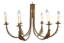 AN UNUSAL COPPER SIX-LIGHT CHANDELIER