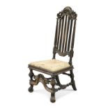 A 17TH CENTURY STYLE WALNUT HIGH BACK SIDE CHAIR, 19TH CENTURY