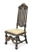 A 17TH CENTURY STYLE WALNUT HIGH BACK SIDE CHAIR, 19TH CENTURY