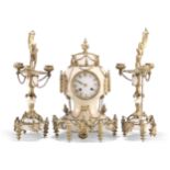 A FRENCH GILT-METAL MOUNTED ONYX CLOCK GARNITURE, 19TH CENTURY
