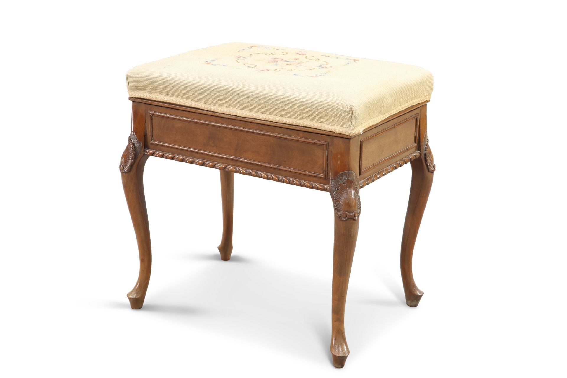 AN EDWARDIAN MAHOGANY AND NEEDLEWORK PIANO STOOL