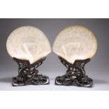 A PAIR OF CHINESE CARVED MOTHER-OF-PEARL SHELLS