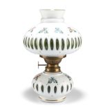 A BOHEMIAN WHITE AND GREEN OVERLAID GLASS OIL LAMP