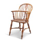 A 19TH CENTURY ELM AND OAK WINDSOR CHAIR