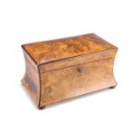 A VICTORIAN BURR WALNUT TEA CADDY