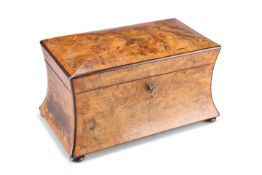 A VICTORIAN BURR WALNUT TEA CADDY