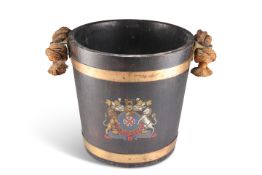 A BRASS-BOUND COOPERED OAK FIRE BUCKET