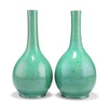 A PAIR OF CHINESE GREEN CRACKLE GLAZE BOTTLE VASES